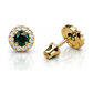 14K Yellow Gold Halo CZ Birthstone Stud Earrings with Screw Back