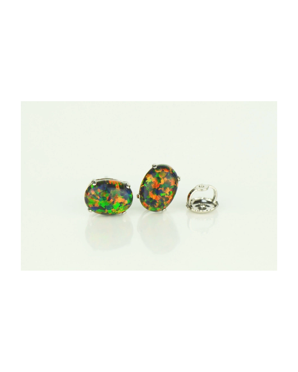 14K Yellow and White Gold Oval Opal Stud Earrings with Screw Back