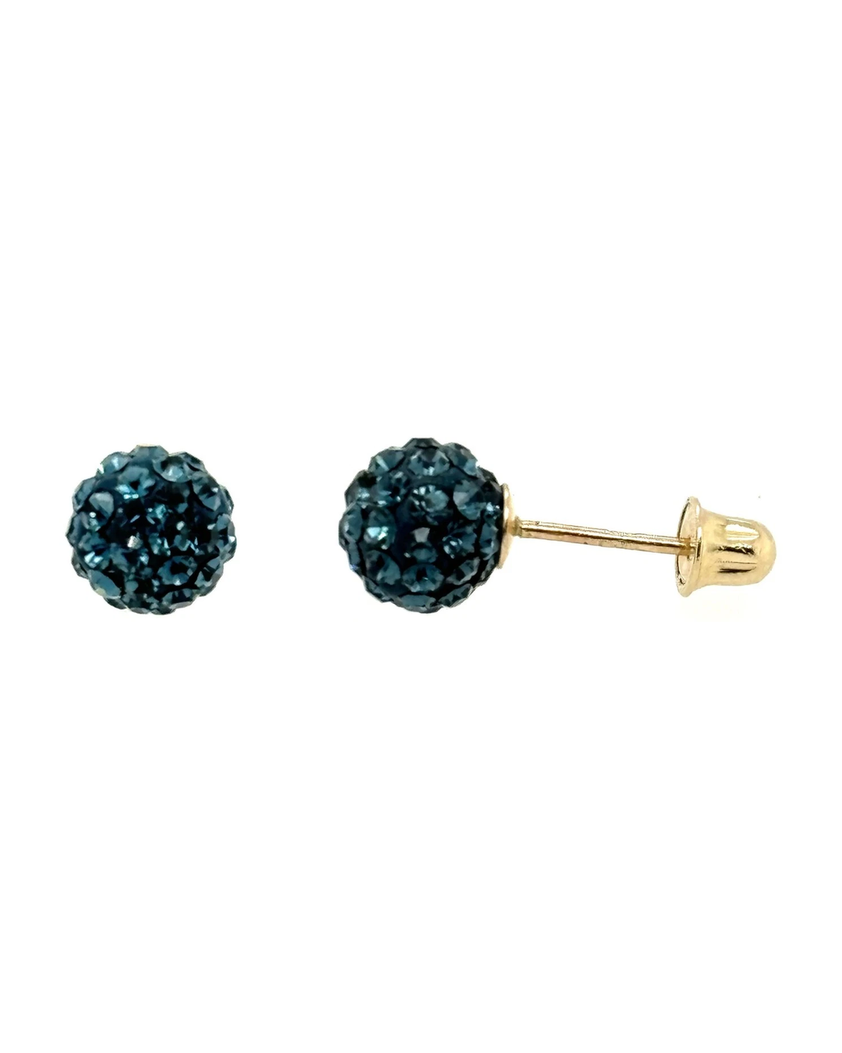 14K Yellow Gold Round Crystal Ball Stud Earrings with Screw Back - 10mm
