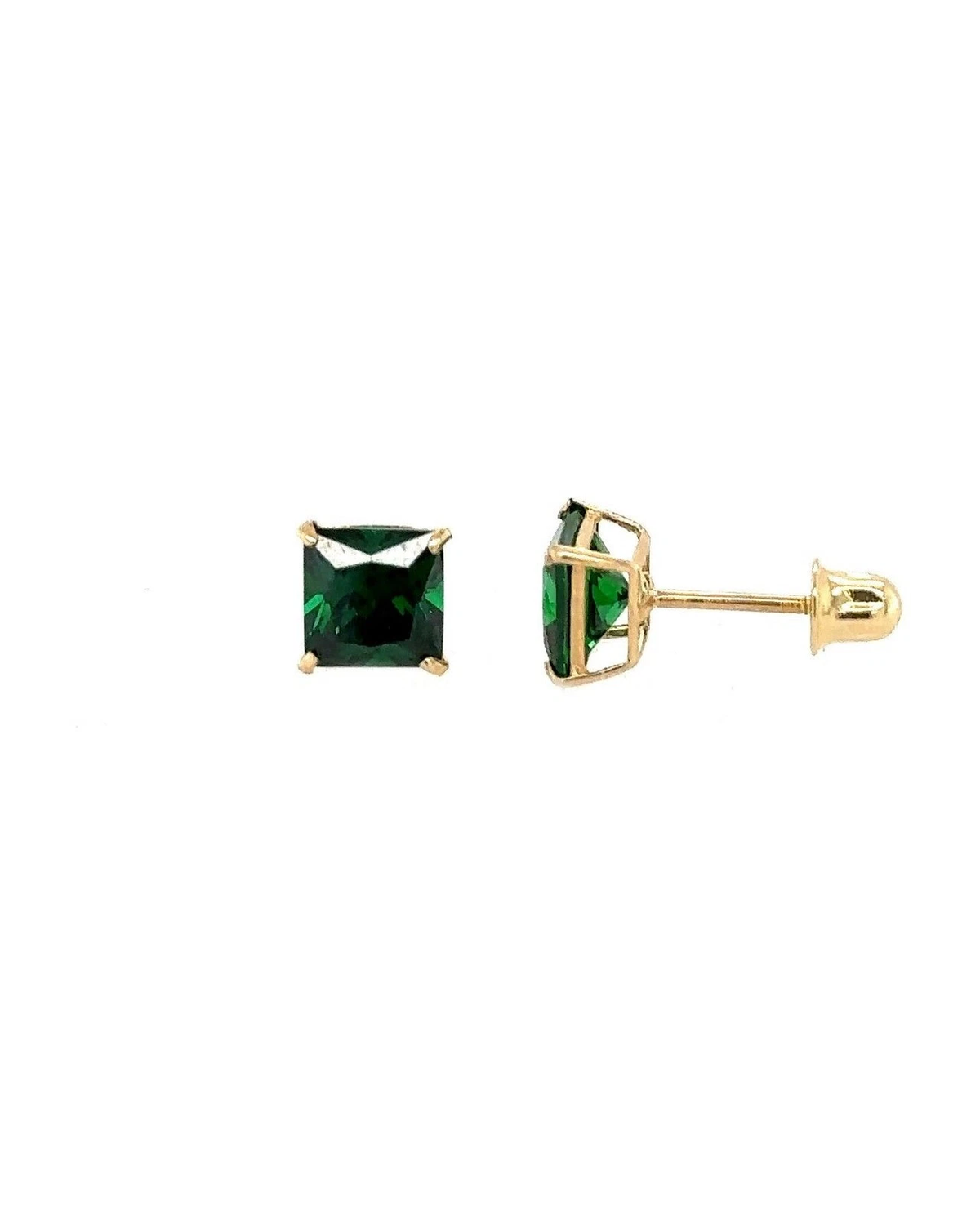 14K Yellow Gold Square Princess Cut CZ Birthstone Stud Earrings with Screw Back - 3mm to 7mm