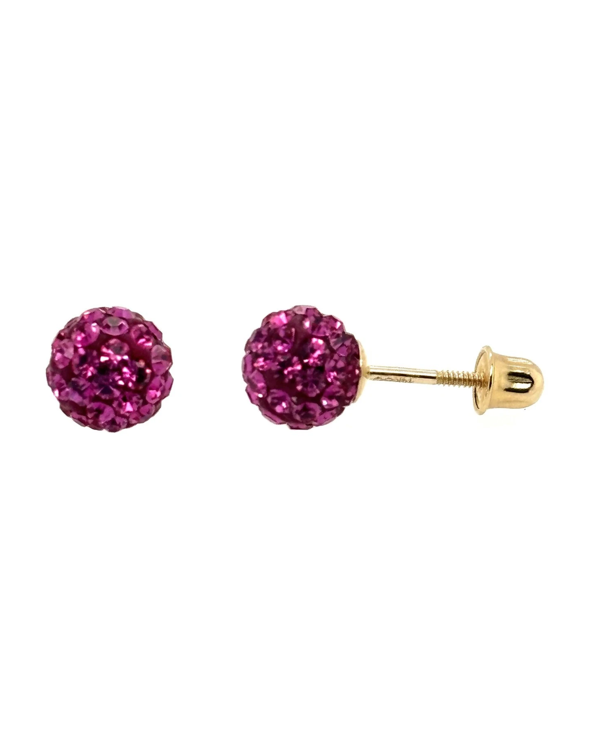 14K Yellow Gold Round Crystal Ball Stud Earrings with Screw Back - 10mm