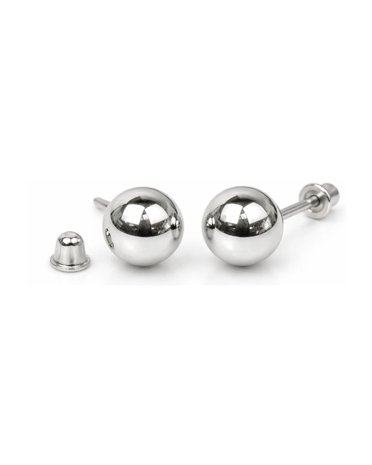 14K White Gold Ball Stud Earrings with Screw Back - 3mm to 8mm