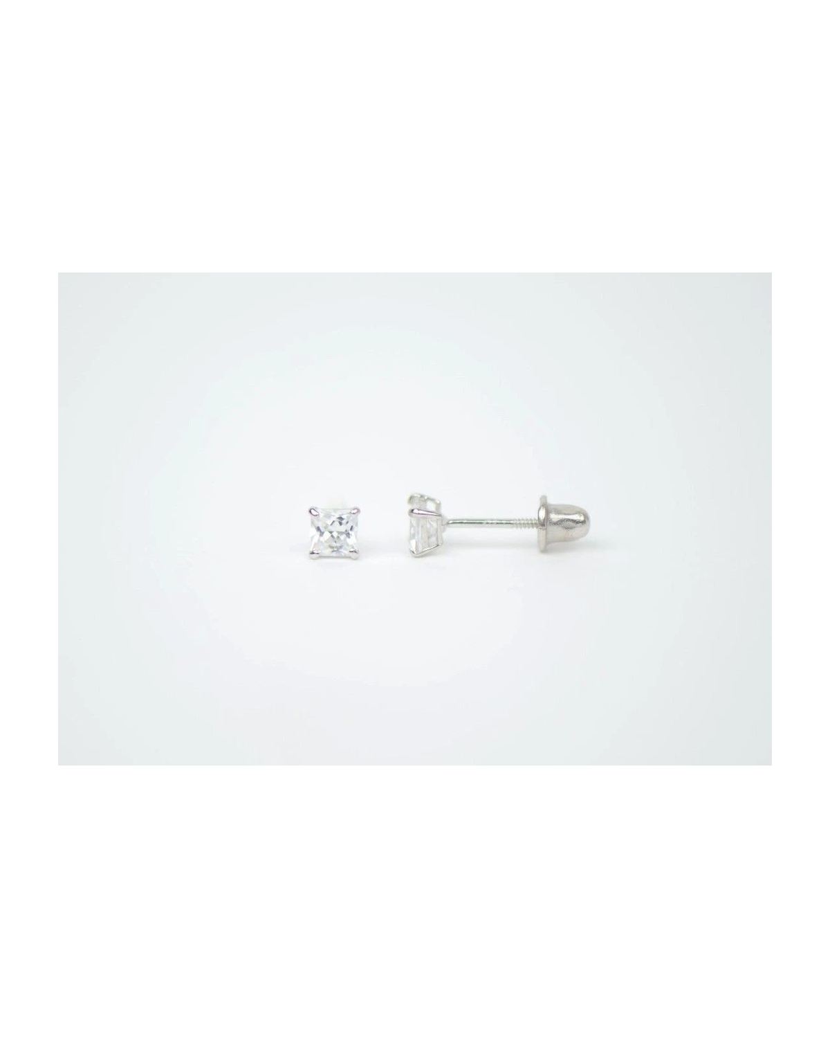 14K White Gold Square Princess Cut CZ Stud Earrings with Screw Back - 3mm to 7mm