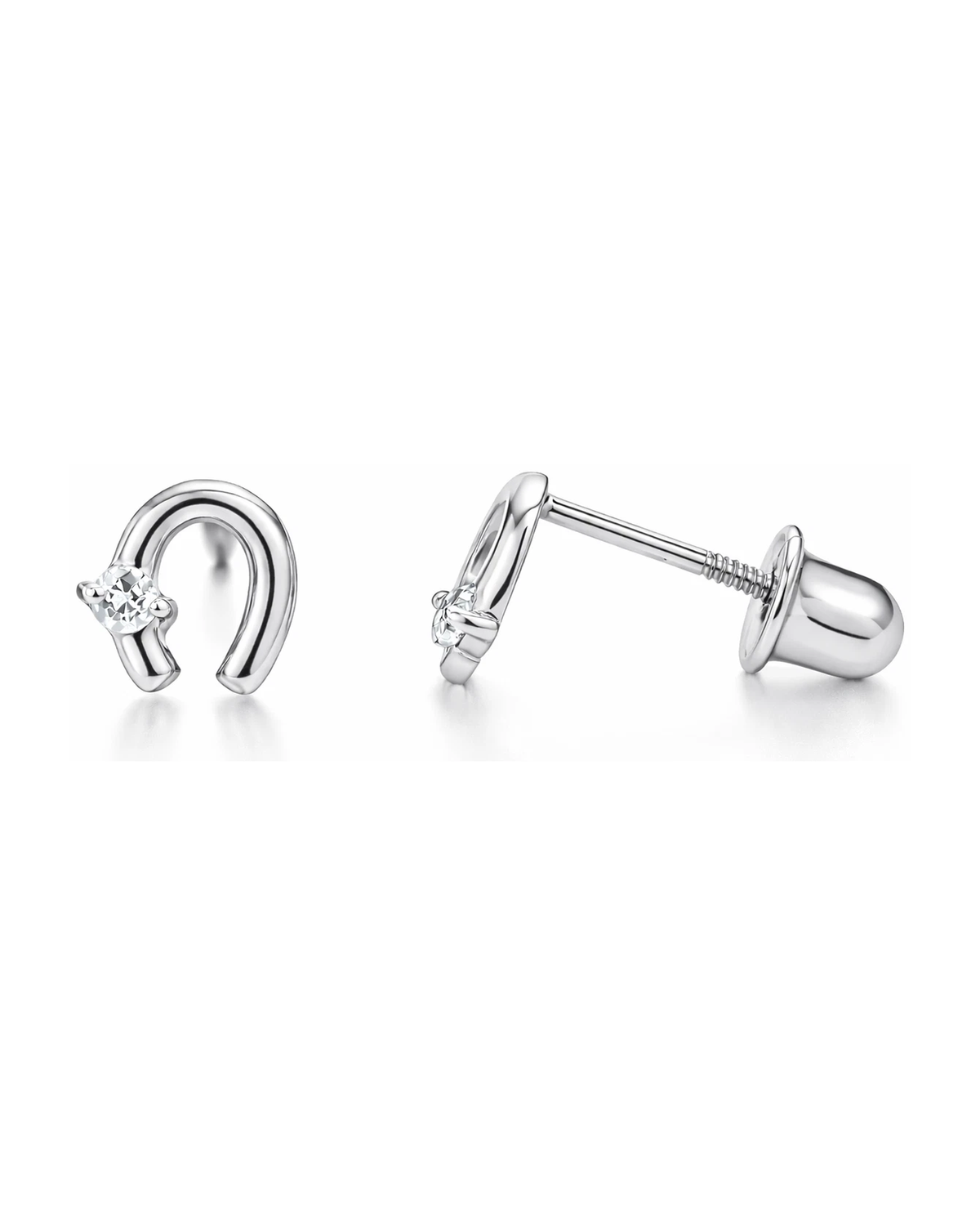 14K Yellow and White Gold Horseshoe CZ Stud Earrings with Screw Back - Clear, Pink and Ruby