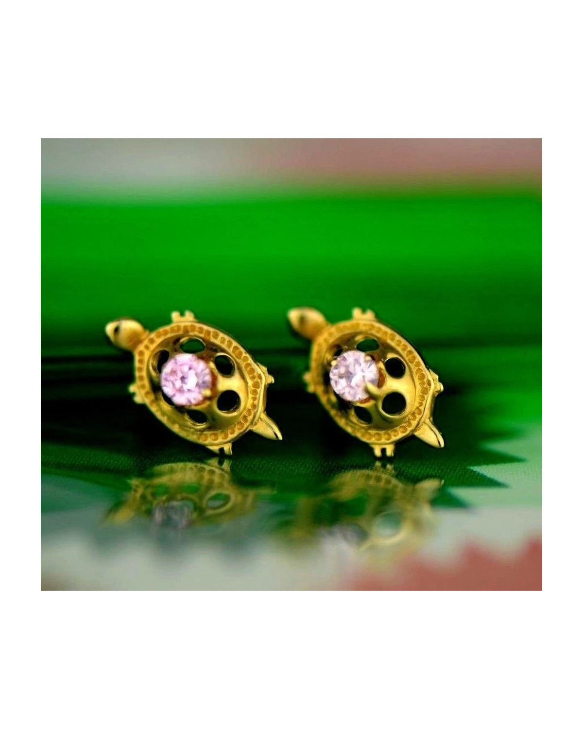 14K Yellow Gold Turtle CZ Stud Earrings with Screw Back