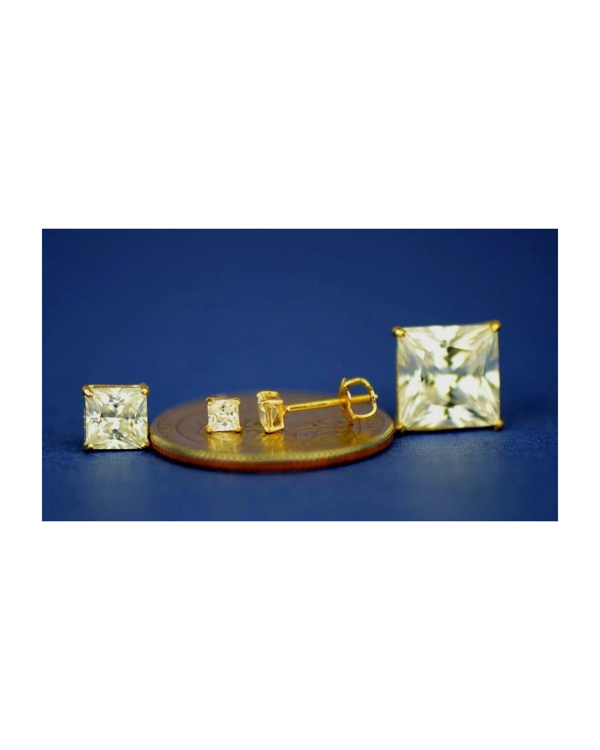 14K Yellow Gold Square CZ Stud Earrings with Screw Back - 3x3mm to 10x10mm
