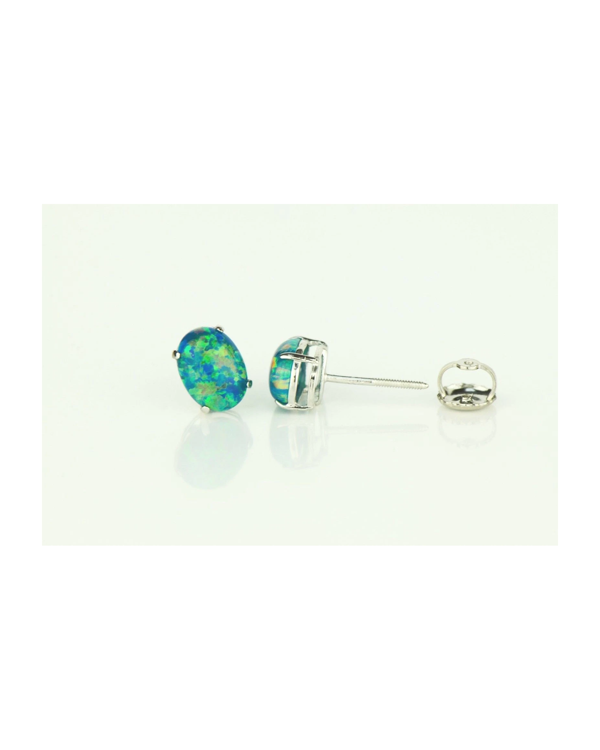 14K Yellow and White Gold Oval Opal Stud Earrings with Screw Back