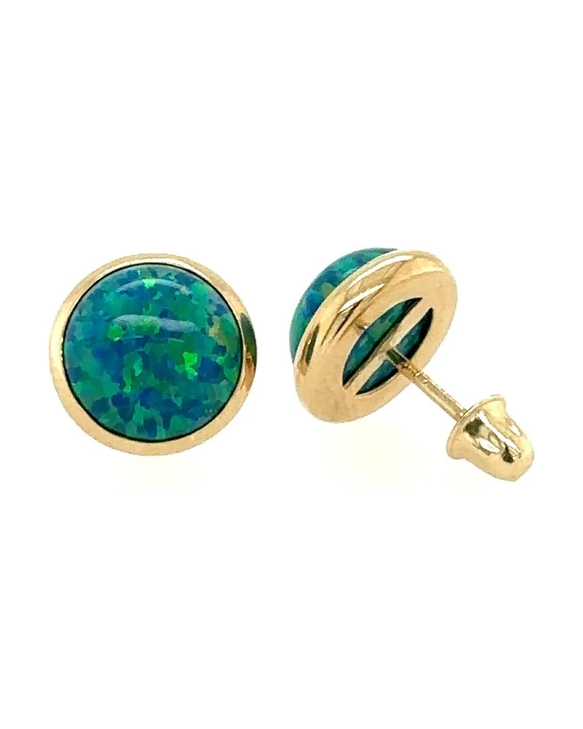 14K Yellow Gold Opal Stud Earrings with Screw Back - 3mm to 8mm