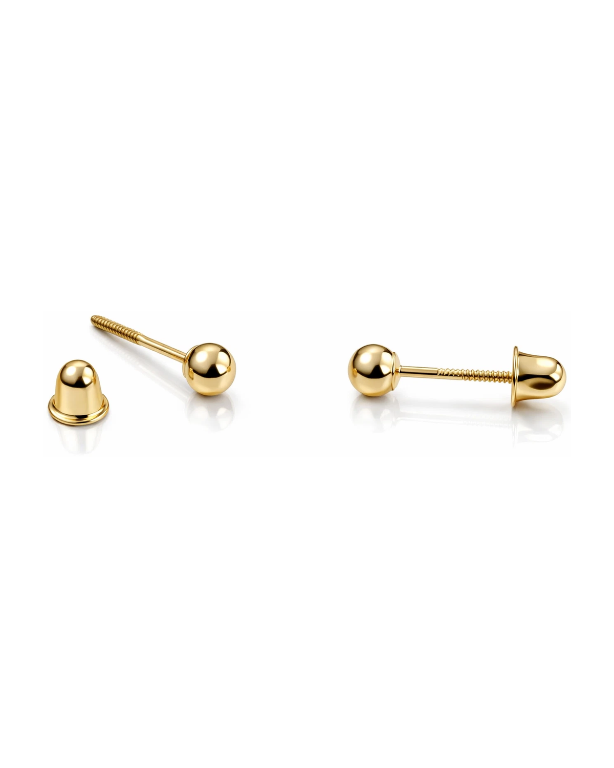 14K Yellow Gold Ball Stud Earrings with Screw Back - 4mm and 7mm
