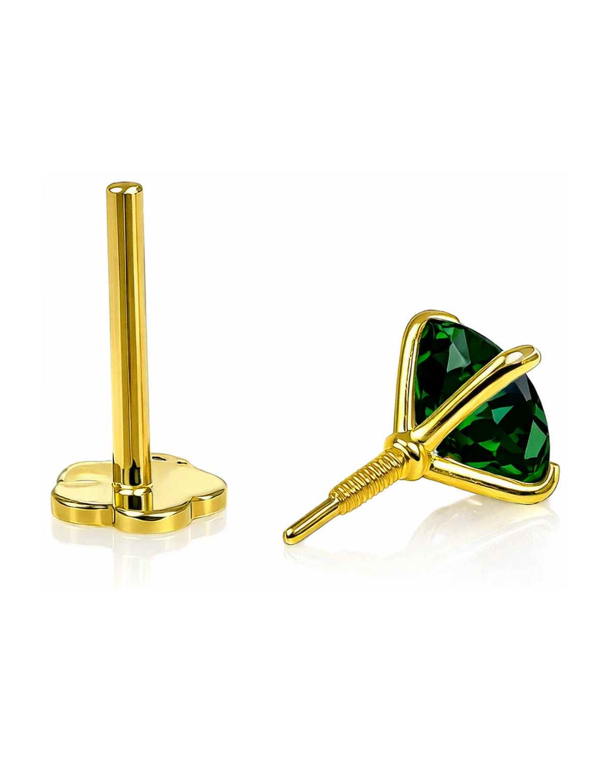 14K Yellow Gold CZ Birthstone Cartilage Barbell Earring with Screw Back - 2mm to 4mm