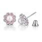 14K Yellow and White Gold Flower Pearl CZ Birthstone Stud Earrings with Screw Back