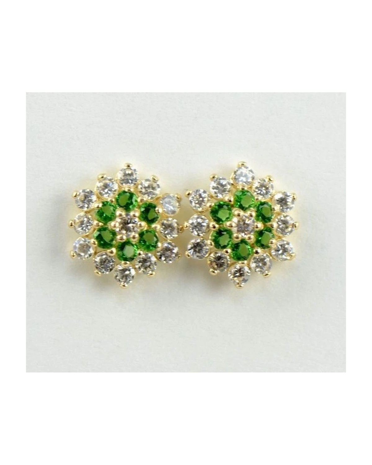 14K Yellow Gold Flower CZ Stud Earrings with Screw Back