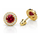 14K Yellow Gold Halo CZ Stud Earrings with Screw Back