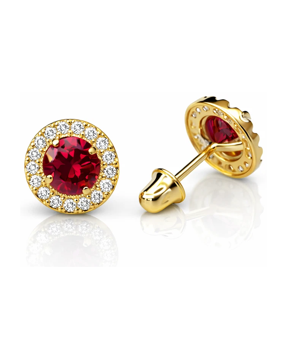 14K Yellow Gold Halo CZ Stud Earrings with Screw Back