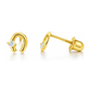 14K Yellow and White Gold Horseshoe CZ Stud Earrings with Screw Back - Clear, Pink and Ruby