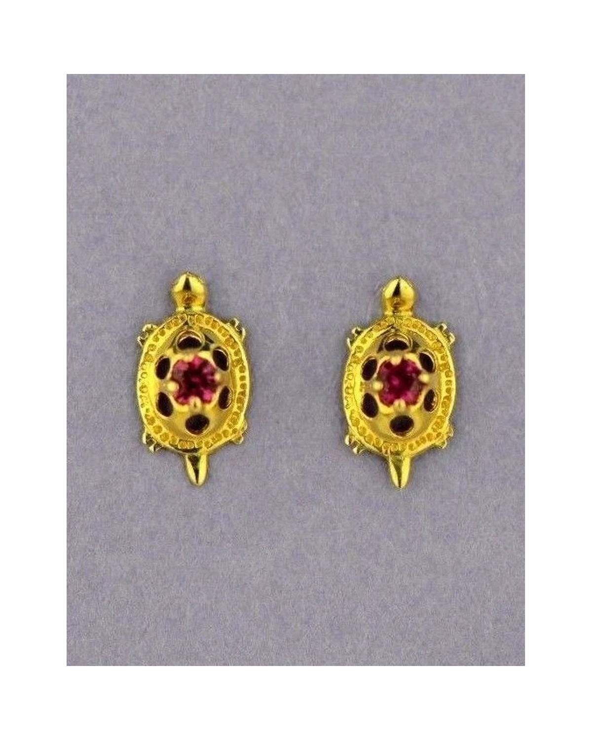 14K Yellow Gold Turtle CZ Stud Earrings with Screw Back