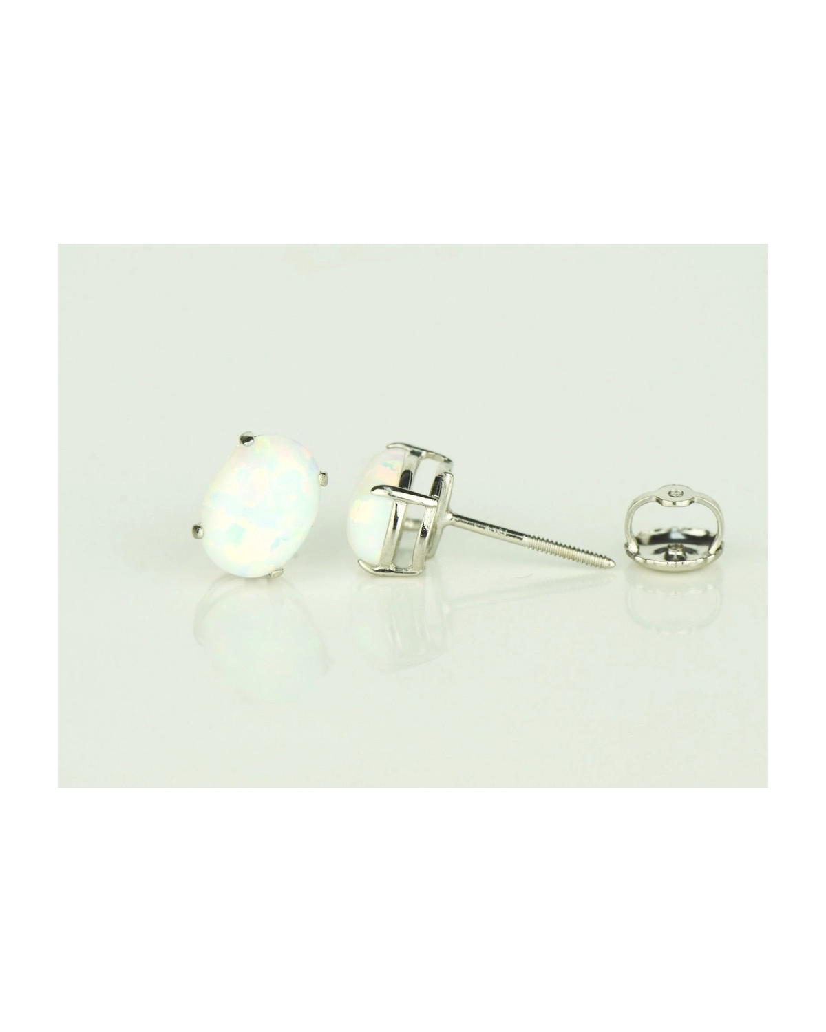 14K Yellow and White Gold Oval Opal Stud Earrings with Screw Back