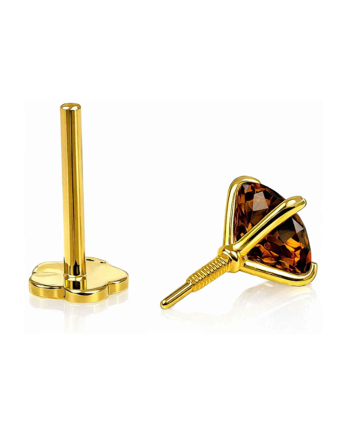 14K Yellow Gold CZ Birthstone Cartilage Barbell Earring with Screw Back - 2mm to 4mm
