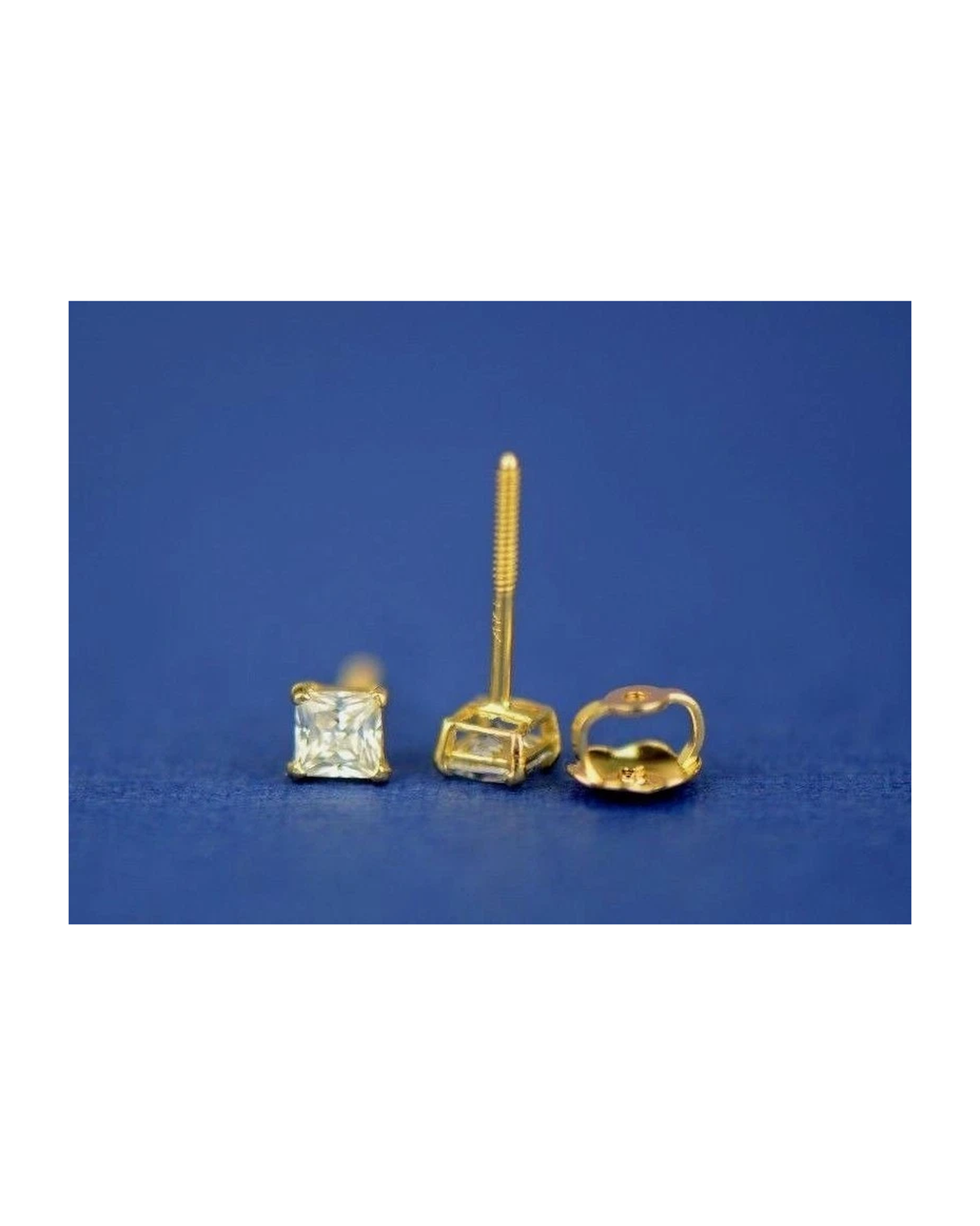 14K Yellow Gold Square CZ Stud Earrings with Screw Back - 3x3mm to 10x10mm
