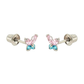14K Yellow and White Gold Tiny Butterfly CZ Stud Earrings with Screw Back