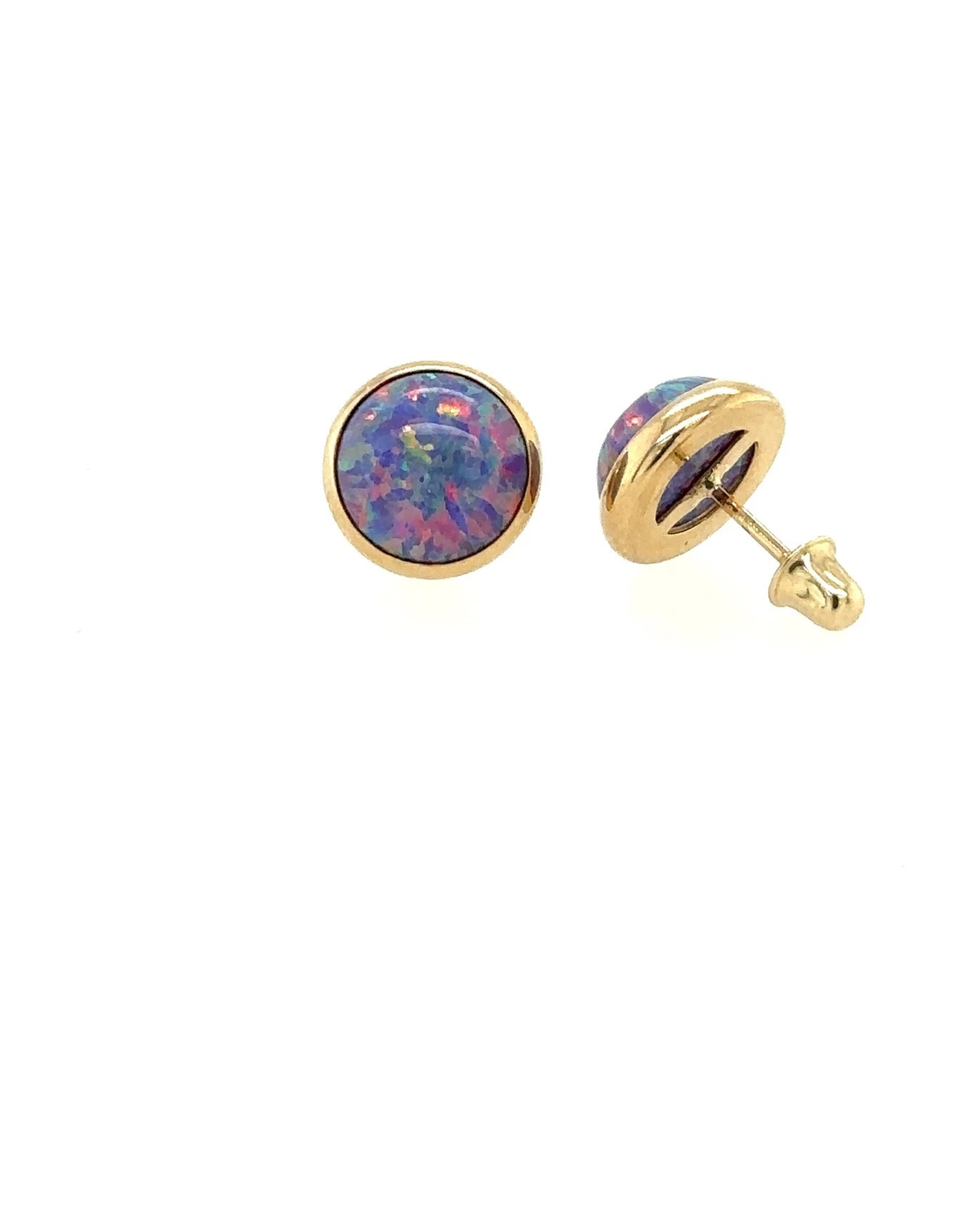 14K Yellow Gold Opal Stud Earrings with Screw Back - 3mm to 8mm