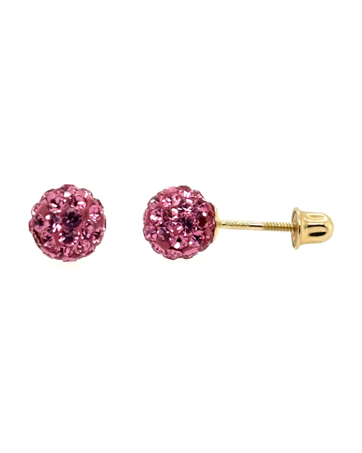 14K Yellow Gold Round Crystal Ball Stud Earrings with Screw Back - 10mm