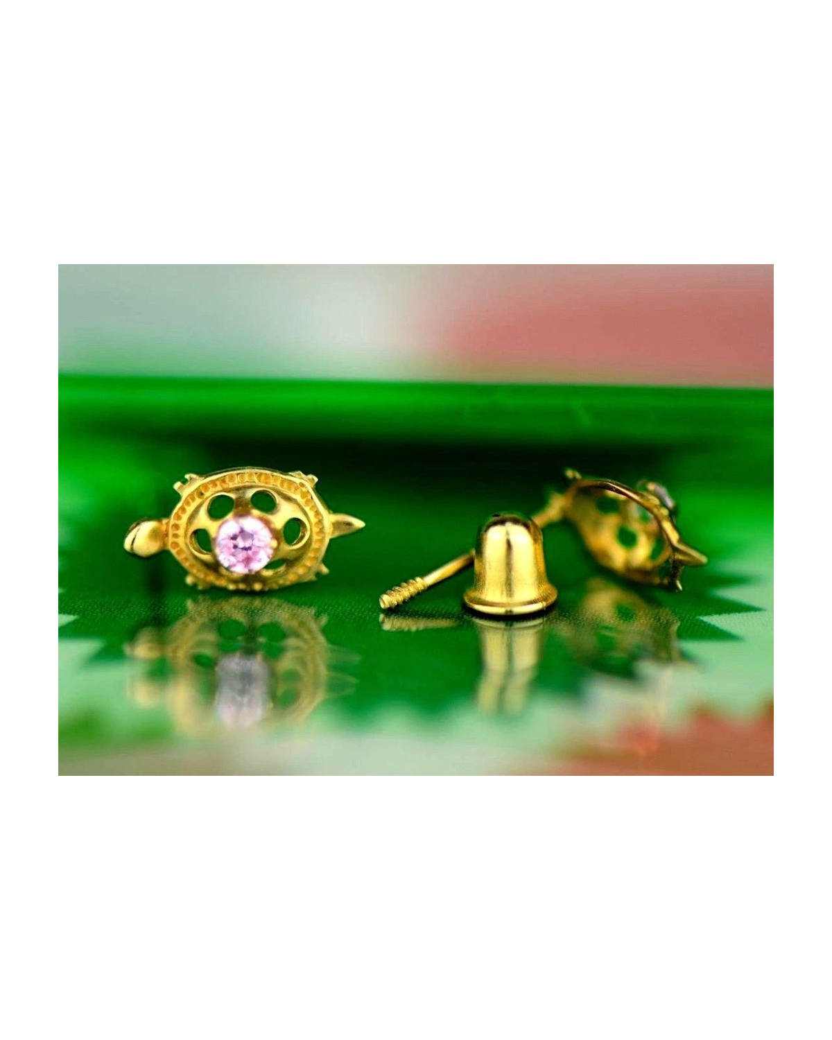 14K Yellow Gold Turtle CZ Stud Earrings with Screw Back