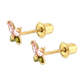 14K Yellow and White Gold Tiny Butterfly CZ Stud Earrings with Screw Back