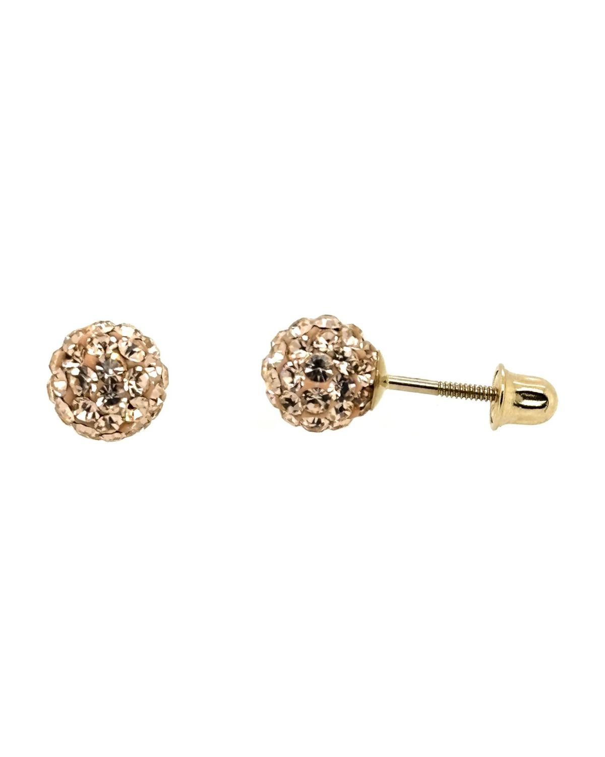 14K Yellow Gold Round Crystal Ball Stud Earrings with Screw Back - 10mm