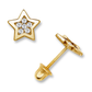 14K Yellow Gold Star CZ Stud Earrings with Screw Back