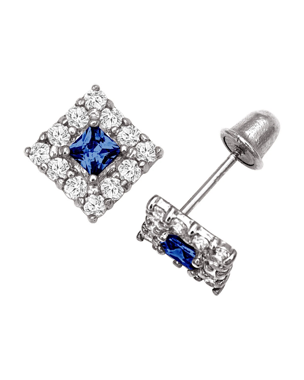 14K Yellow and White Gold CZ Birthstone Stud Earrings with Screw Back