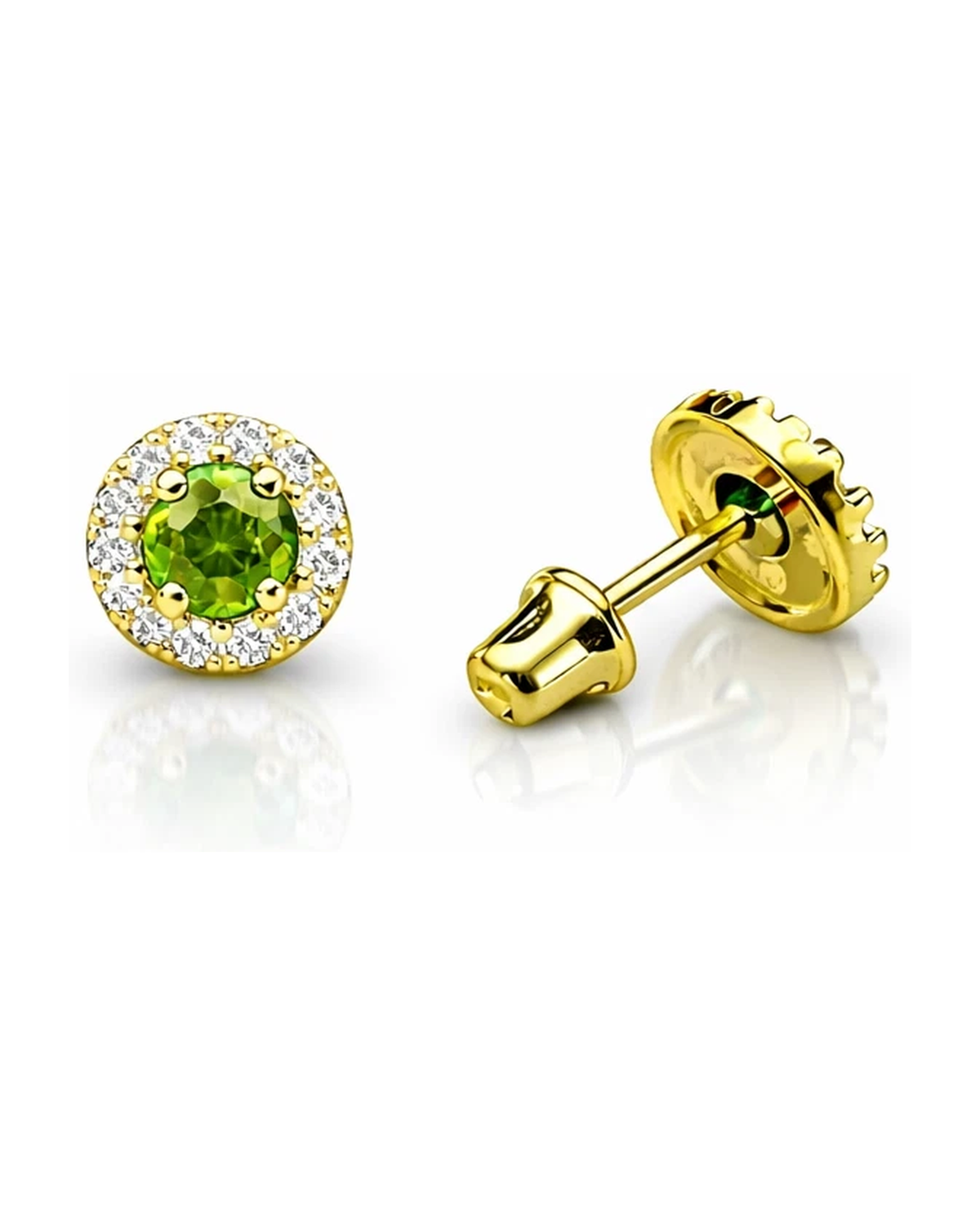 14K Yellow Gold Halo CZ Birthstone Stud Earrings with Screw Back