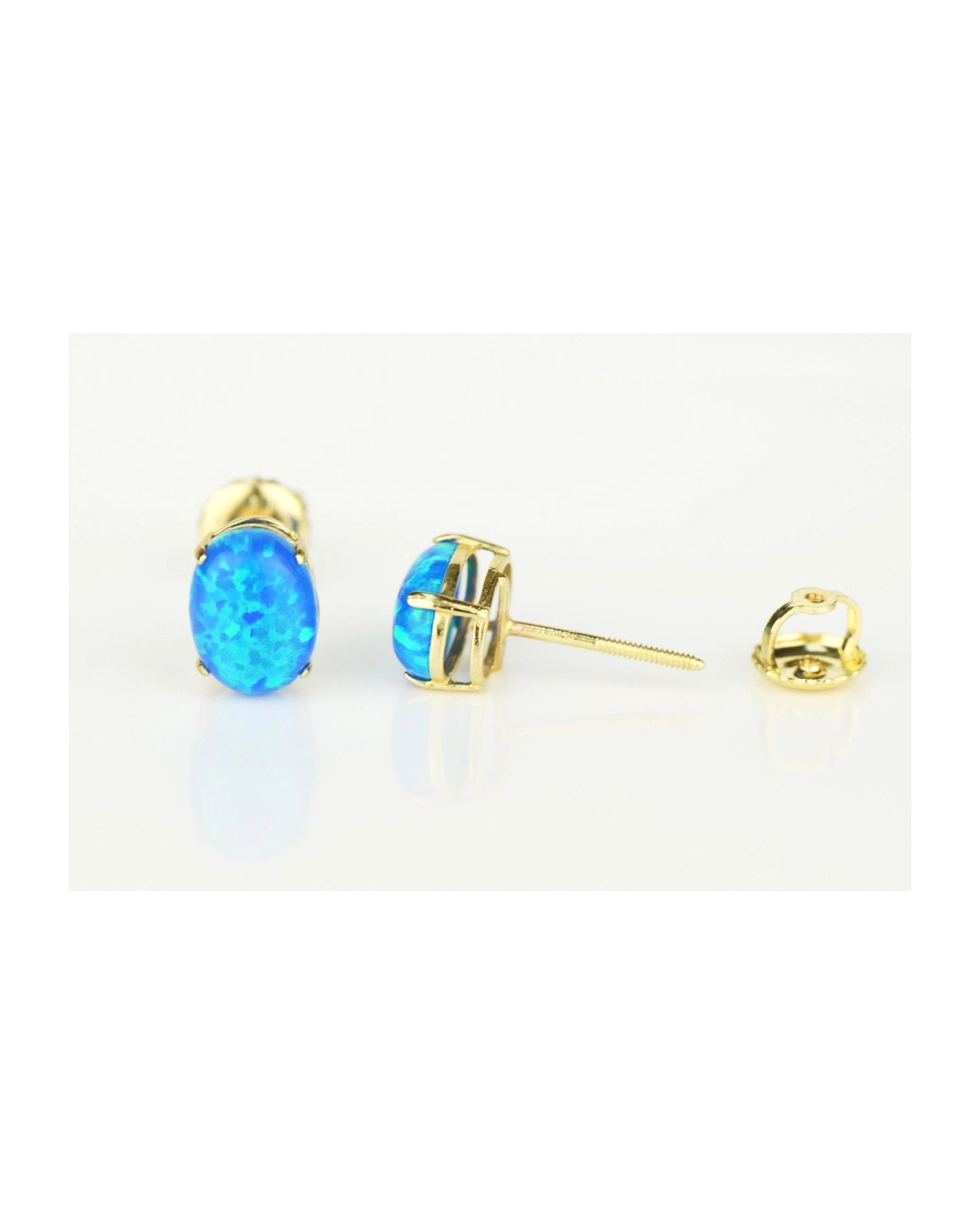 14K Yellow and White Gold Oval Opal Stud Earrings with Screw Back