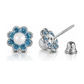 14K Yellow and White Gold Flower Pearl CZ Birthstone Stud Earrings with Screw Back