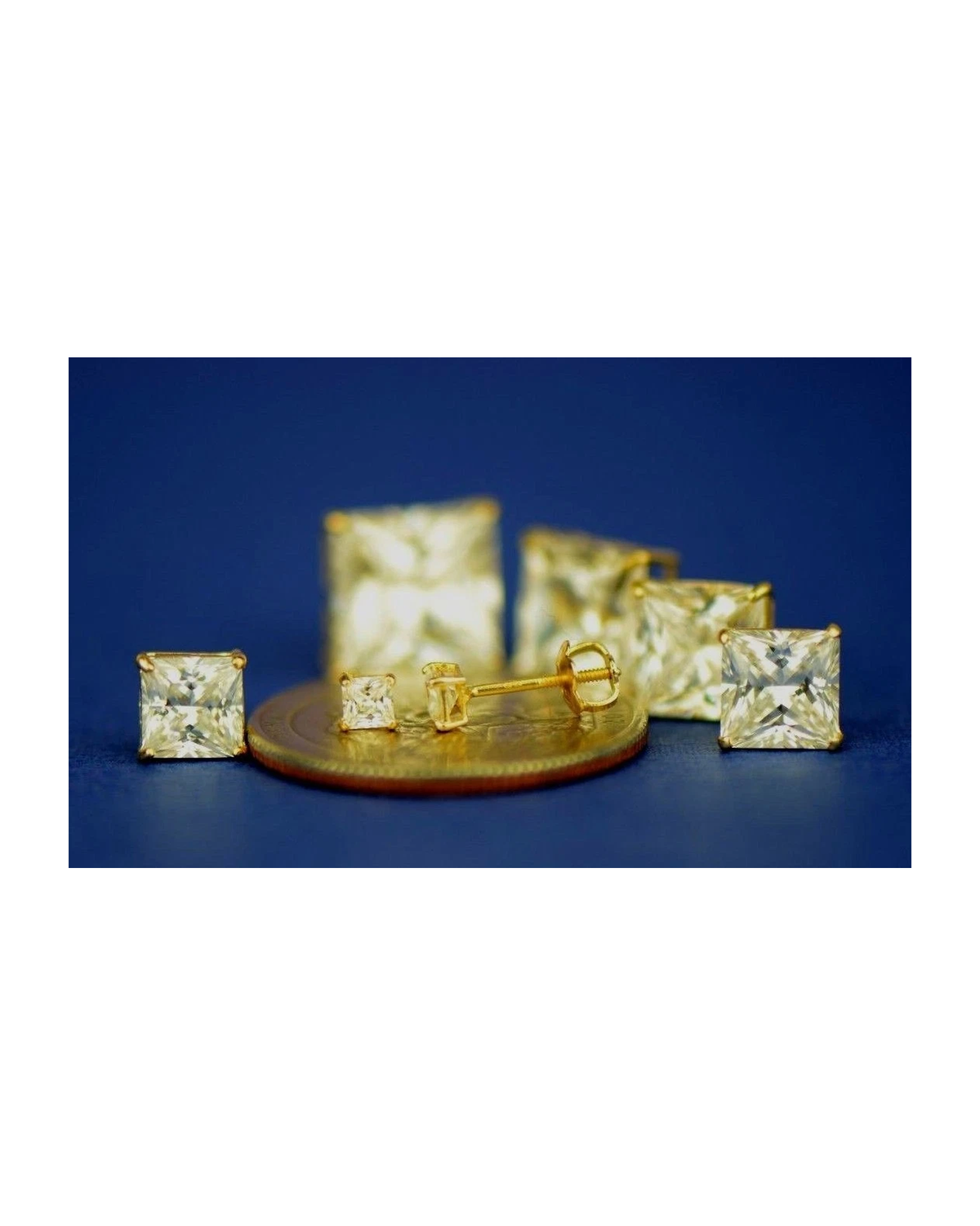 14K Yellow Gold Square CZ Stud Earrings with Screw Back - 3x3mm to 10x10mm