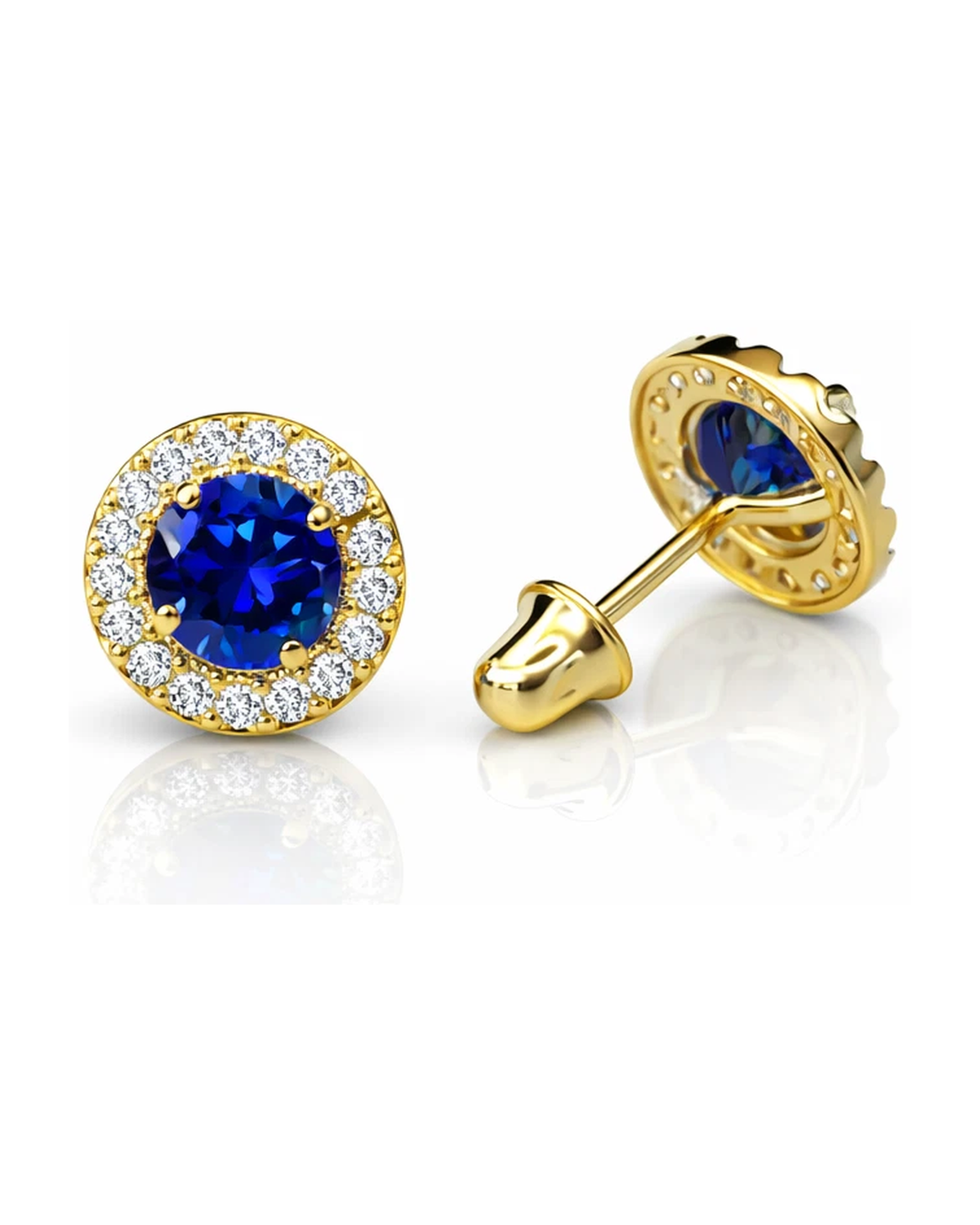 14K Yellow Gold Halo CZ Stud Earrings with Screw Back