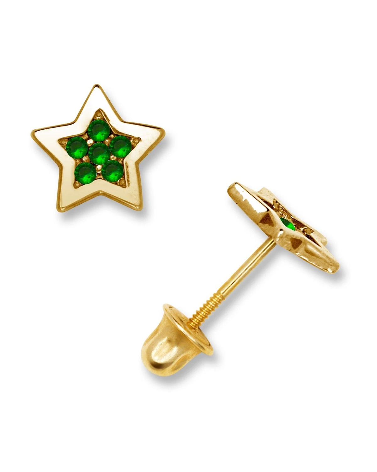 14K Yellow Gold Star CZ Stud Earrings with Screw Back