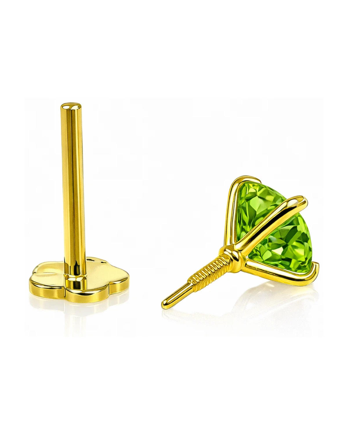 14K Yellow Gold CZ Birthstone Cartilage Barbell Earring with Screw Back - 2mm to 4mm
