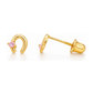 14K Yellow and White Gold Horseshoe CZ Stud Earrings with Screw Back - Clear, Pink and Ruby