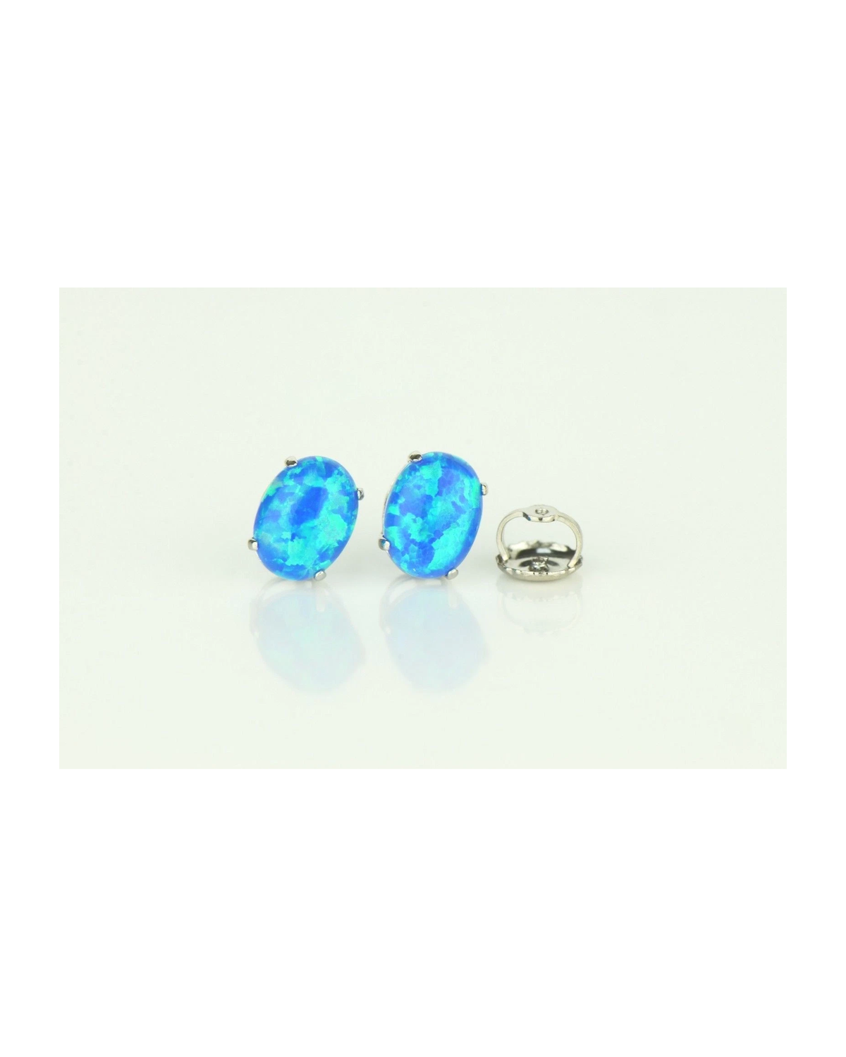 14K Yellow and White Gold Oval Opal Stud Earrings with Screw Back