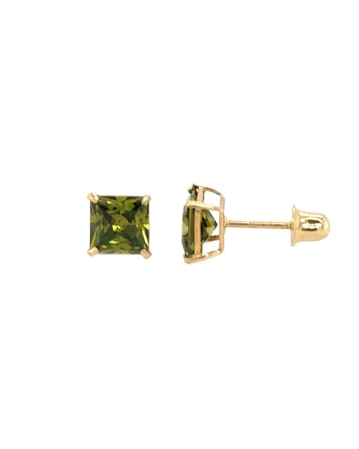 14K Yellow Gold Square Princess Cut CZ Birthstone Stud Earrings with Screw Back - 3mm to 7mm