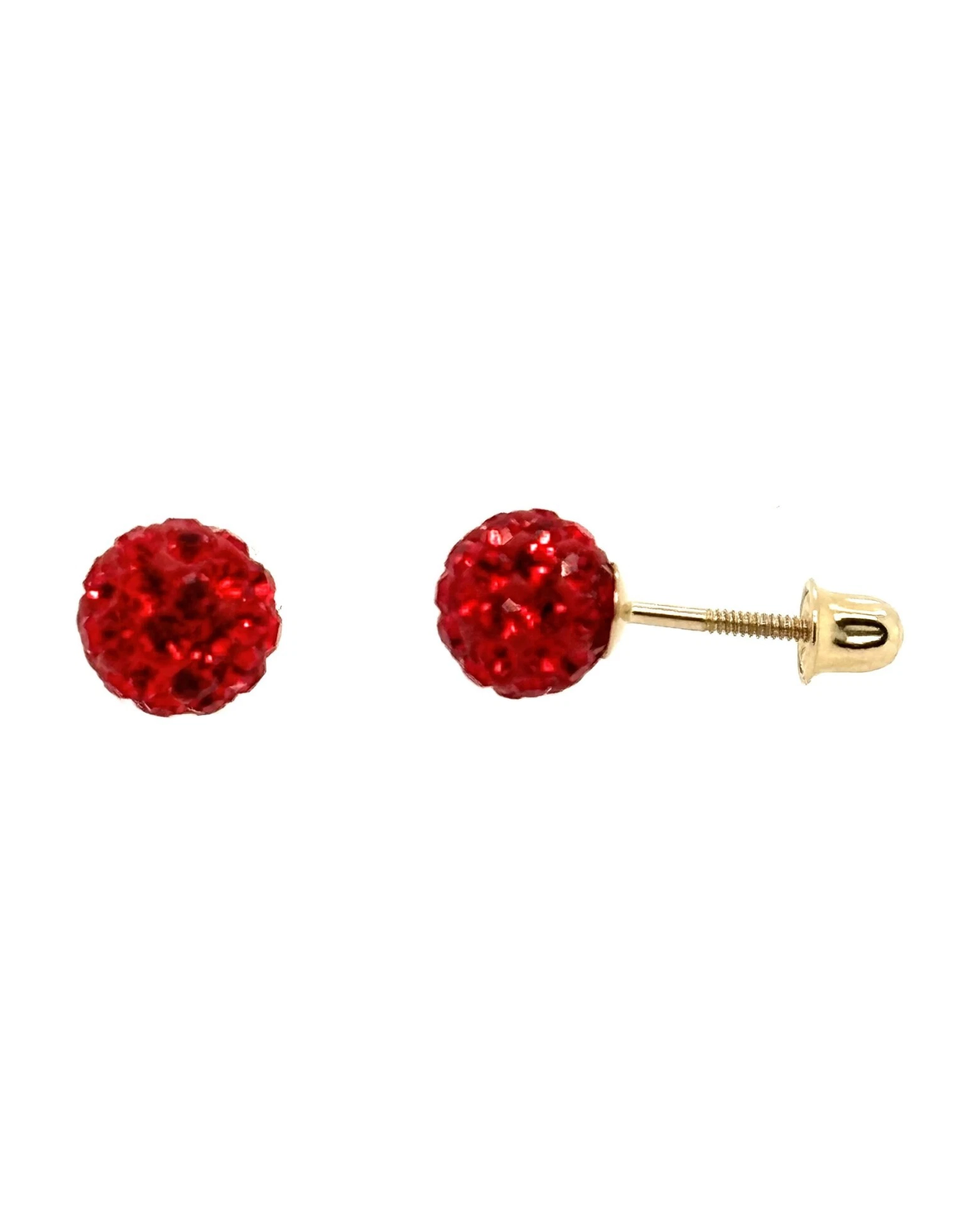 14K Yellow Gold Round Crystal Ball Stud Earrings with Screw Back - 10mm
