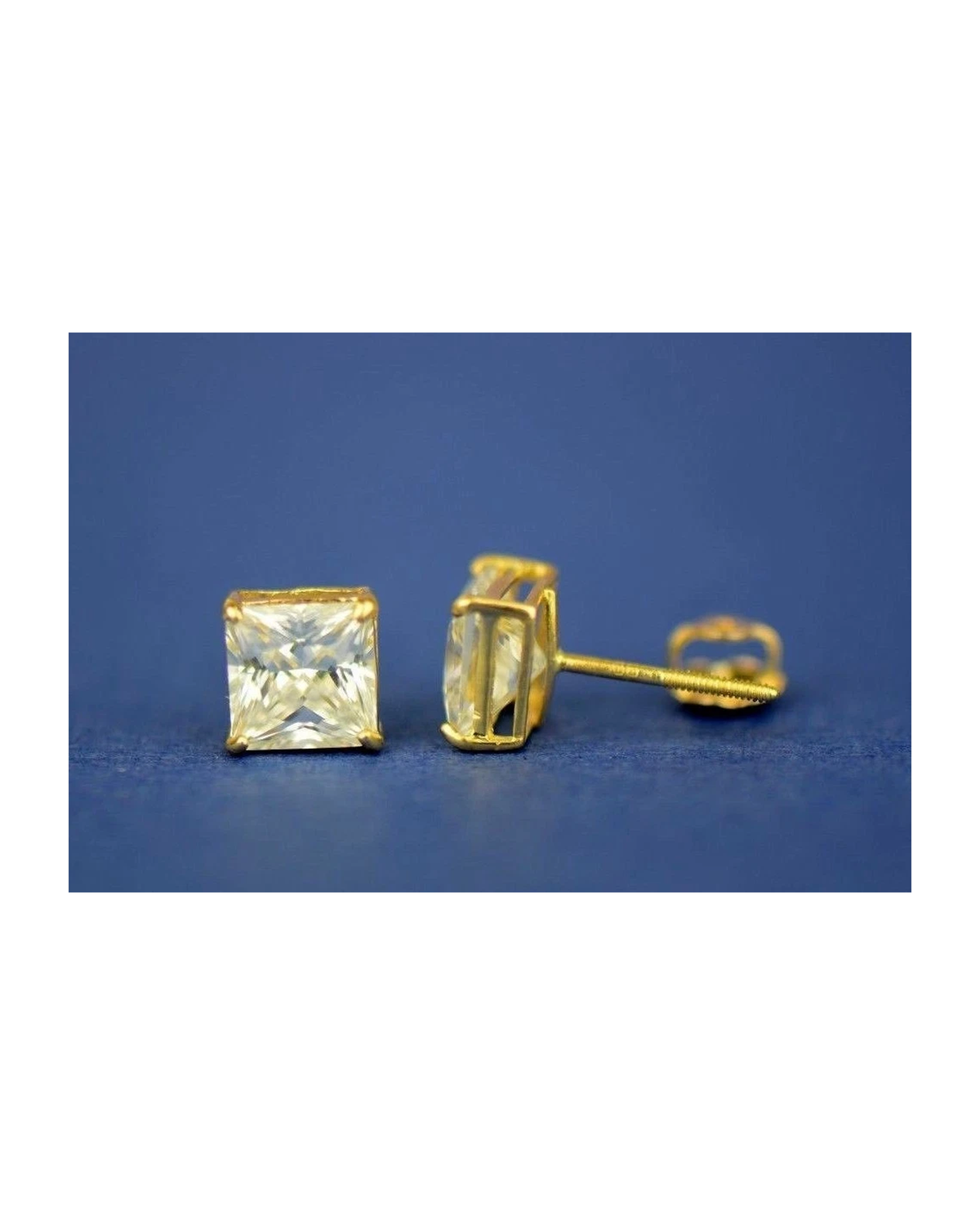 14K Yellow Gold Square CZ Stud Earrings with Screw Back - 3x3mm to 10x10mm