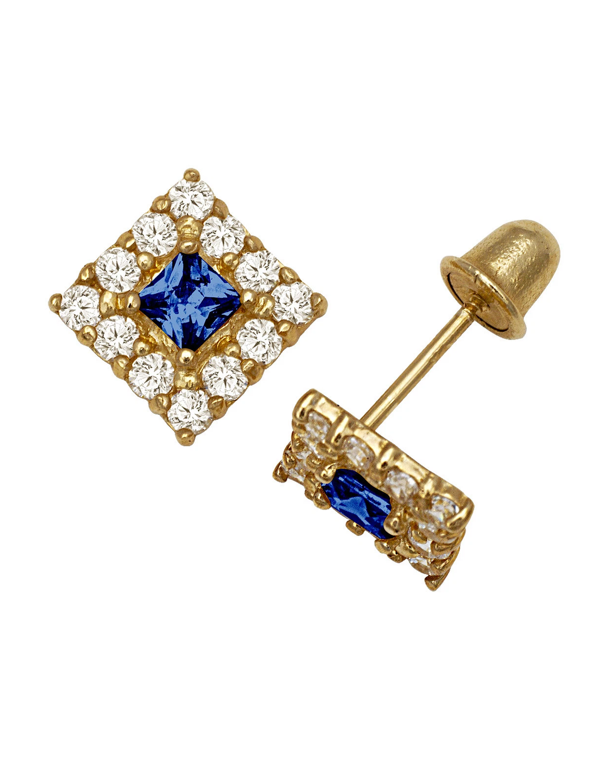 14K Yellow and White Gold CZ Birthstone Stud Earrings with Screw Back
