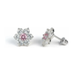 14K White Gold Flower CZ Stud Earrings with Screw Back