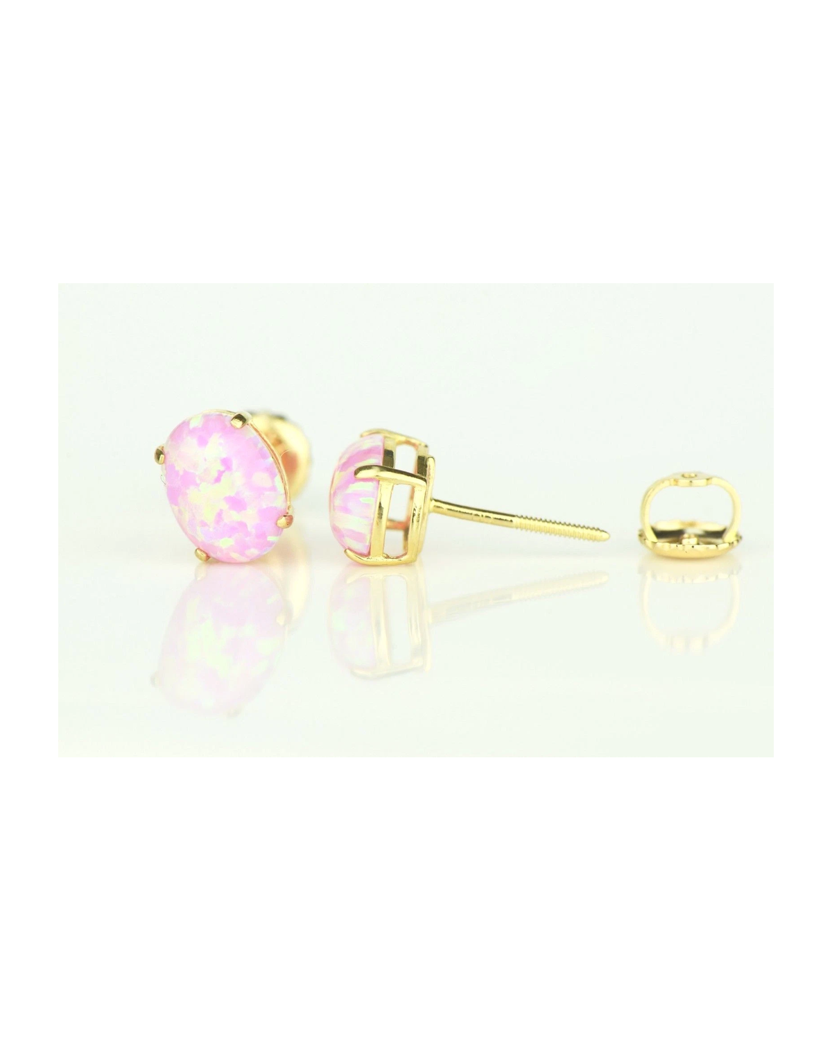 14K Yellow and White Gold Oval Opal Stud Earrings with Screw Back