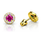 14K Yellow Gold Halo CZ Birthstone Stud Earrings with Screw Back