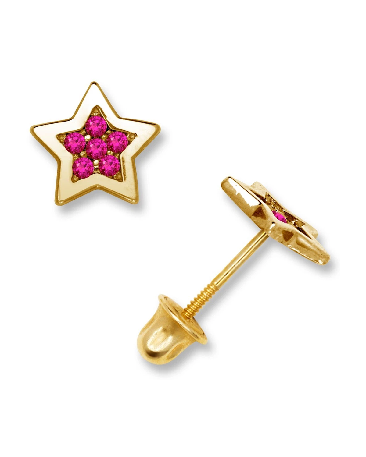 14K Yellow Gold Star CZ Stud Earrings with Screw Back