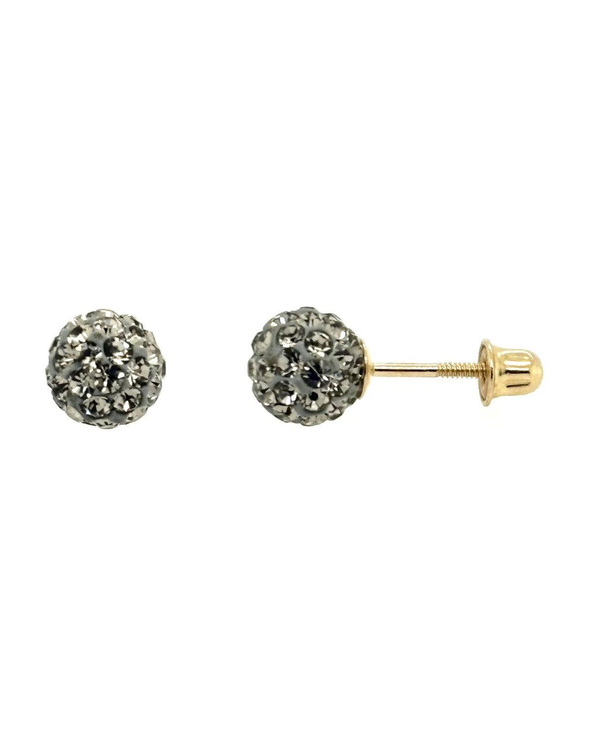 14K Yellow Gold Round Crystal Ball Stud Earrings with Screw Back - 10mm