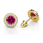 14K Yellow Gold Halo CZ Stud Earrings with Screw Back